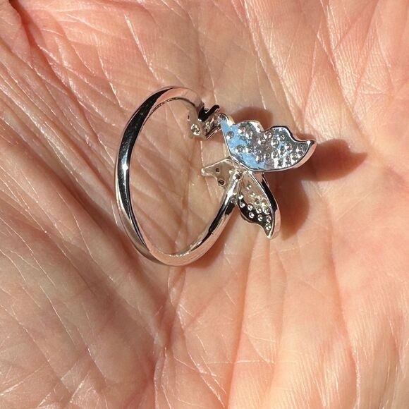 NEW White Gold Plated Pave Butterfly & Round Crystal CZ Adjustable Ring - Picture 9 of 11